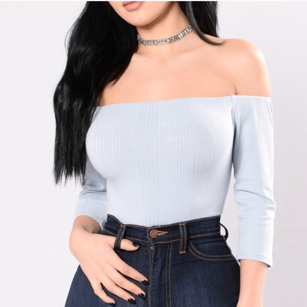 Fashion Nova Light Blue Off the Shoulder Bodysuit